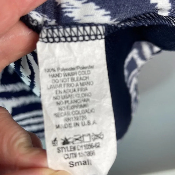 HONEY BELLE Print Crossover Mini Dress Navy Print V-neck Long Sleeve Boho Size S - Picture 10 of 12